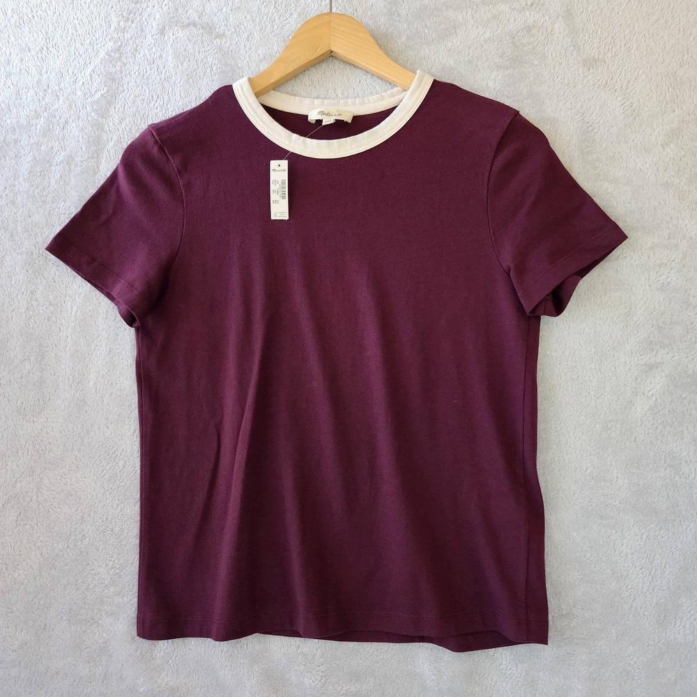 Madewell Ringer Tee Shirt Womens XXS Perfect Crewneck Allday Jersey Pomegranate